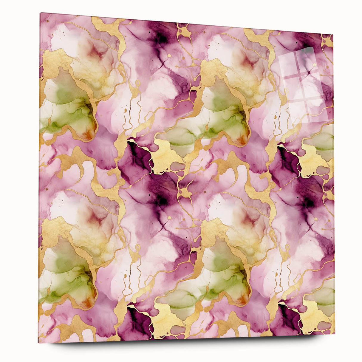 Abstract wall art print showcasing colorful acrylic strokes on glass, viewed from the side, highlighting its sleek finish and modern design. Perfect for contemporary decor.
