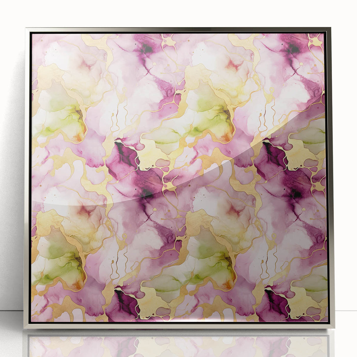 Framed wall art featuring abstract strokes in varying shades of silver and gray, showcasing a modern design perfect for contemporary home decor. The sleek acrylic frame enhances the artwork's elegance, making it an ideal centerpiece for living spaces or offices.