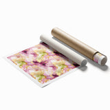 Abstract wall art featuring vibrant strokes in shades of blue, pink, and gold, designed to add a modern touch to home decor; rolled print for easy framing.