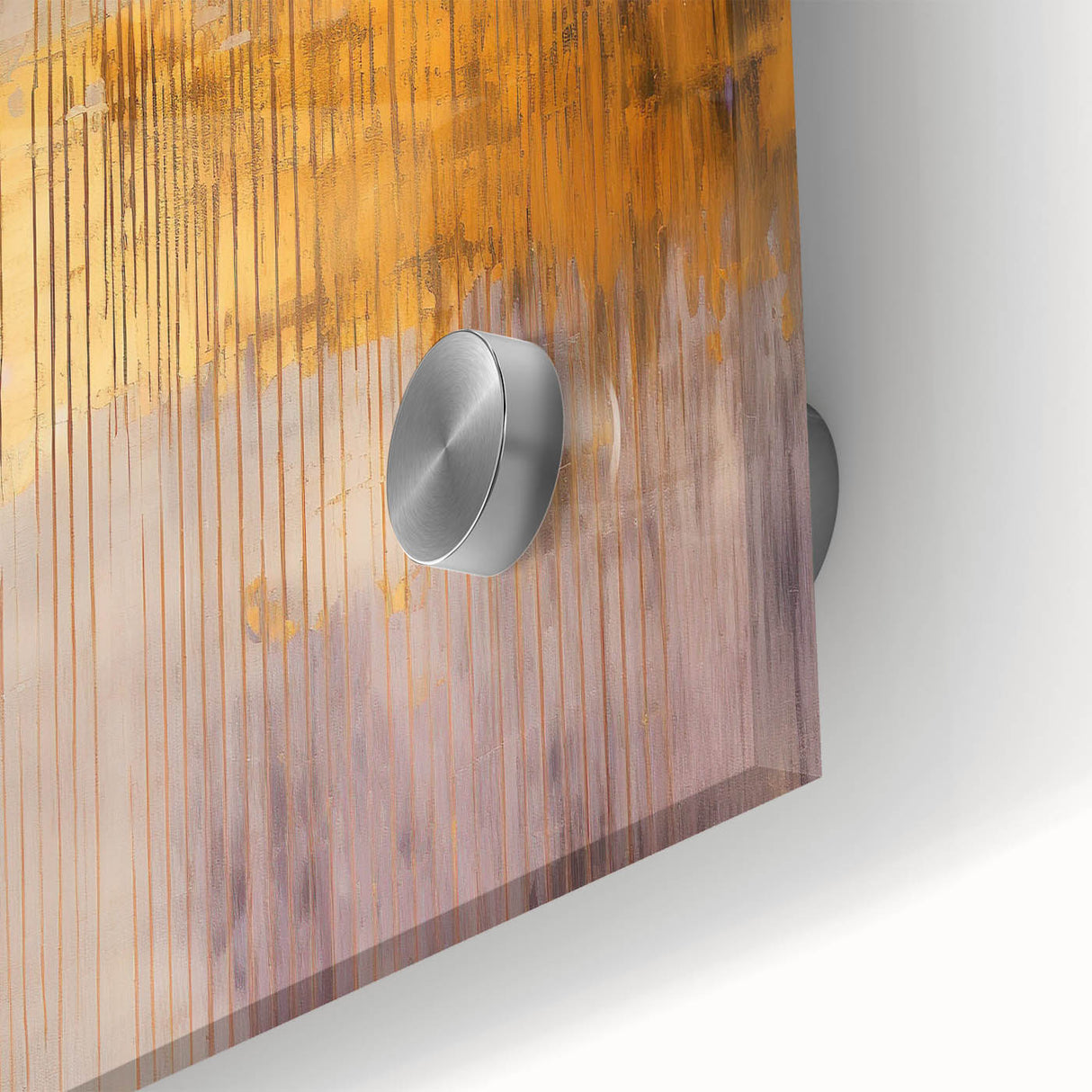 Close-up view of abstract strokes wall art on acrylic glass, showcasing vibrant colors and intricate details, perfect for modern home decor.