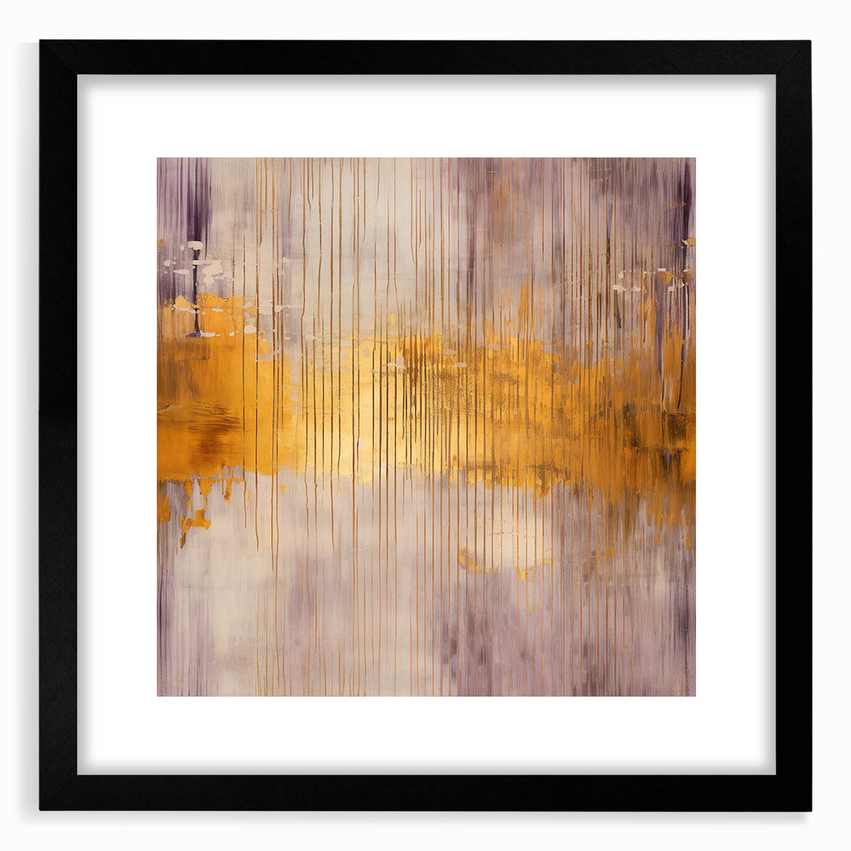 Abstract strokes wall art featuring a sleek black frame with matting, showcasing vibrant colors and dynamic patterns, perfect for modern home decor.