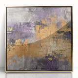 Framed acrylic wall art showcasing abstract gold strokes on a textured background, perfect for modern interior decor. Adds elegance and sophistication to any space.