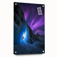 Acrylic glass artwork depicting a stunning cave landscape, side view with pins for display, showcasing vibrant colors and intricate details for modern decor.