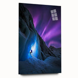 Acrylic glass artwork displaying a vibrant landscape scene of caves in rich colors, viewed from the side, highlighting its modern design and glossy finish.