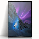 Framed acrylic artwork depicting a stunning landscape of caves, showcasing intricate details with a sleek black frame, perfect for modern home decor.