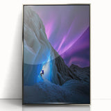 Framed acrylic artwork depicting a stunning silver landscape with intricate cave formations, ideal for contemporary home decor and art enthusiasts.
