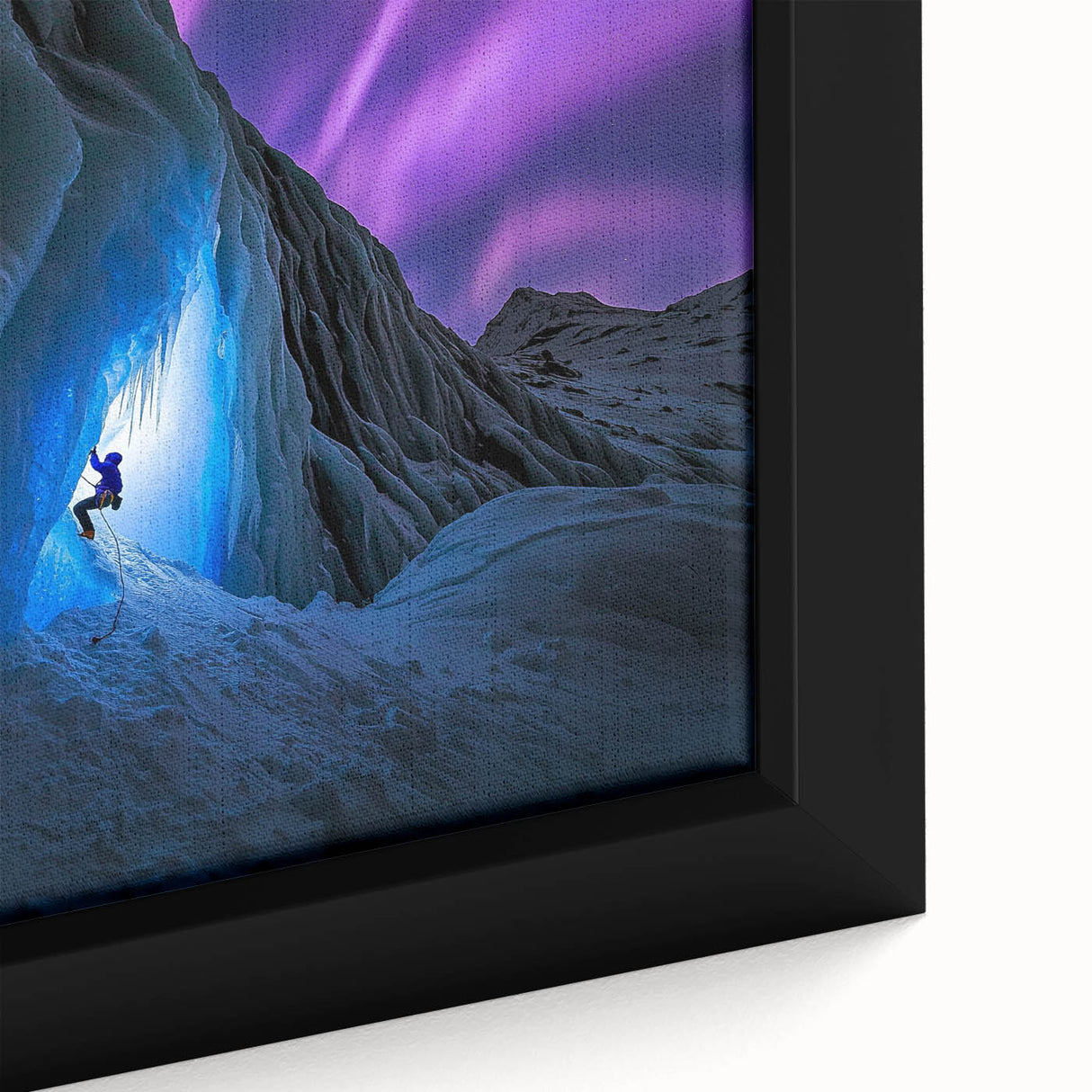 Close-up of a beautifully framed canvas art piece showcasing a detailed landscape of caves, featuring earthy tones and intricate textures, perfect for home decor.