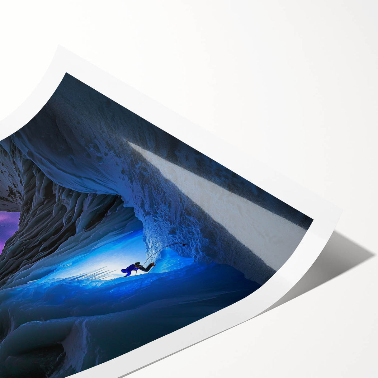 Rolled print showcasing a stunning landscape scene with intricate cave formations in rich earthy tones, ideal for home decor and art enthusiasts, packaged securely for delivery.
