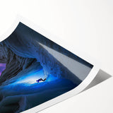 Rolled print showcasing a stunning landscape scene with intricate cave formations in rich earthy tones, ideal for home decor and art enthusiasts, packaged securely for delivery.