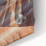 Close-up view of a vibrant acrylic landscape artwork showcasing dramatic cliffs with rich colors and textures, ideal for modern home decor and art enthusiasts.