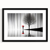 Abstract figurative wall art framed with a black mat, showcasing vibrant colors and unique shapes, perfect for modern home decor or gallery display.