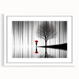 Abstract figurative wall art framed in a white mat, showcasing vibrant colors and dynamic shapes, perfect for modern home decor, enhancing visual appeal and creativity.