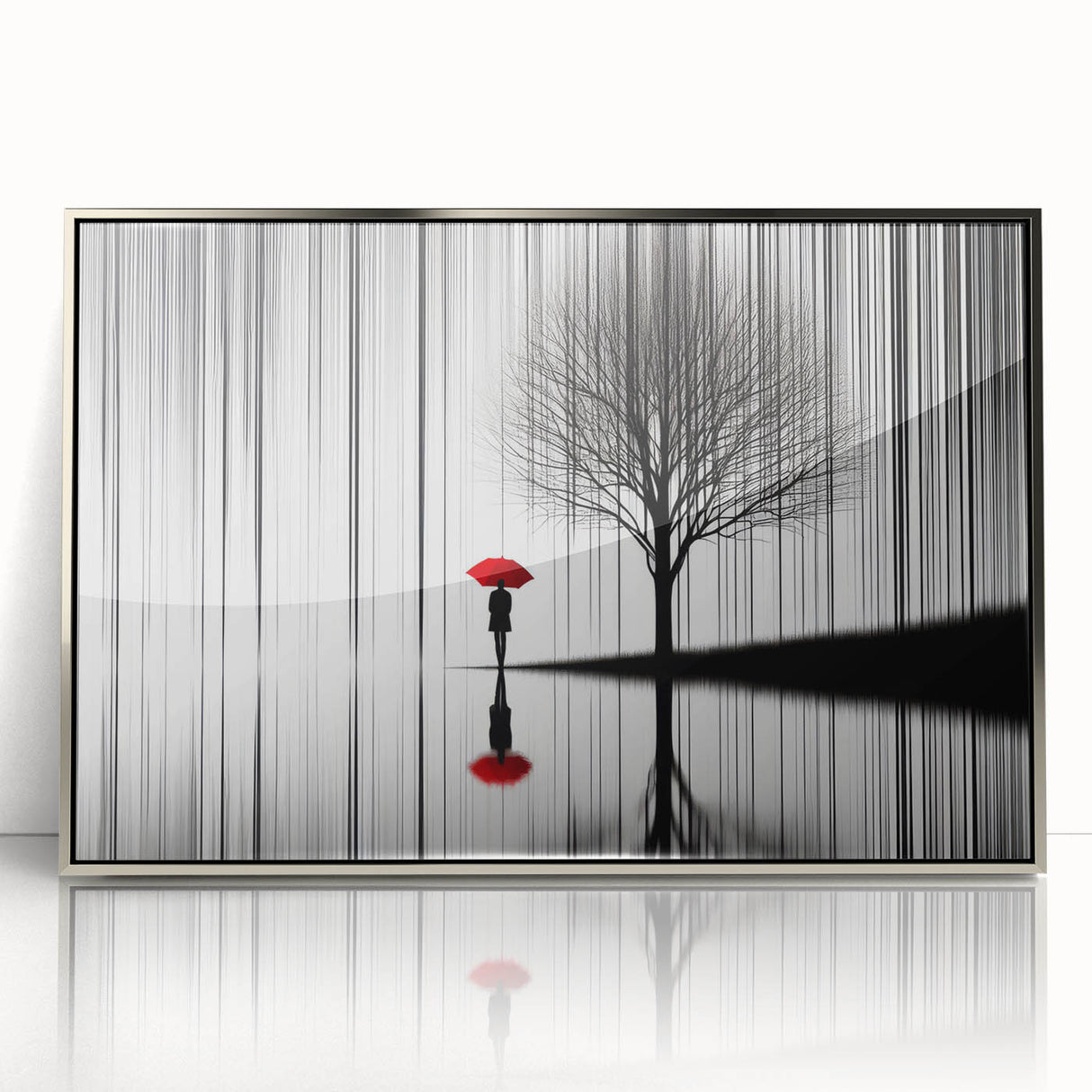 Framed abstract figurative wall art in silver acrylic, showcasing dynamic shapes and vibrant colors, perfect for modern home decor and artistic expressions.