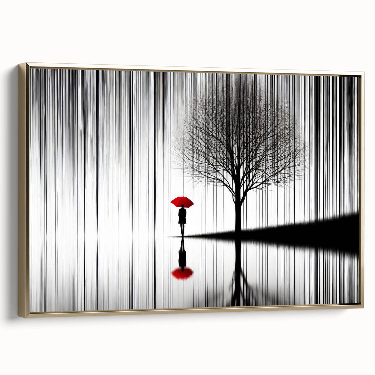 Abstract figurative wall art piece framed in gold, showcasing vibrant colors and dynamic shapes, perfect for modern home decor, displayed from the side.
