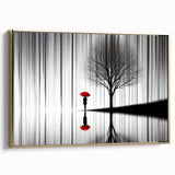 Abstract figurative wall art piece framed in gold, showcasing vibrant colors and dynamic shapes, perfect for modern home decor, displayed from the side.