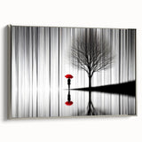 Framed abstract figurative wall art showcasing dynamic shapes and colors, set in a sleek silver frame, ideal for modern home decor.