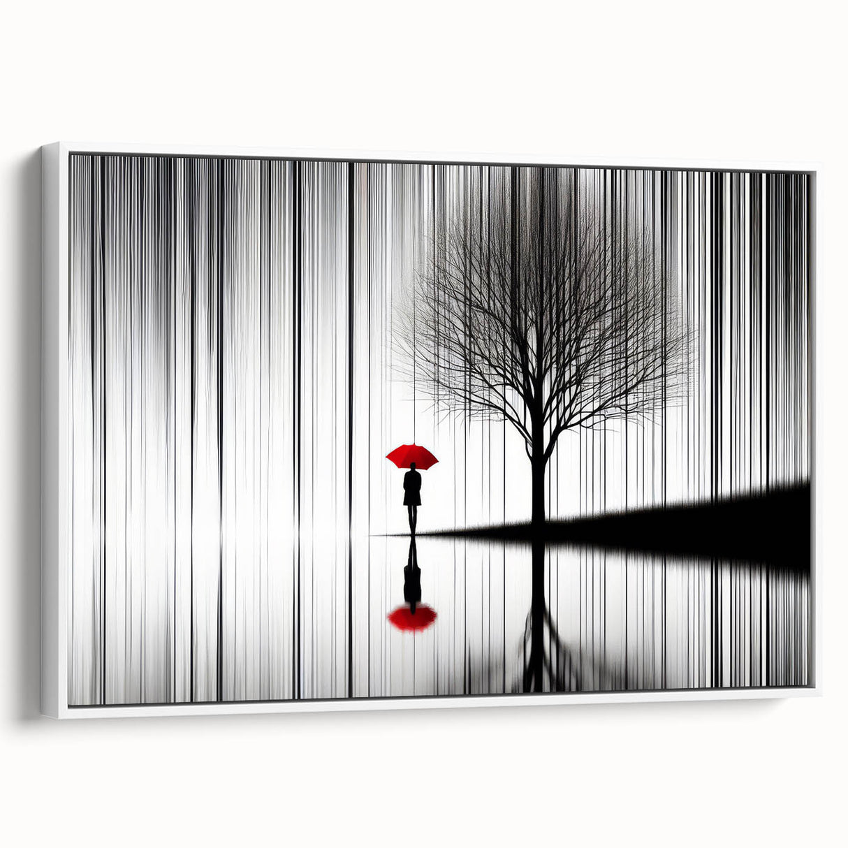 Framed abstract figurative wall art showcasing dynamic shapes and soft colors against a white background, ideal for modern home decor. The side view highlights the canvas depth and frame design, enhancing any living space aesthetic.