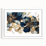 Abstract floral wall art framed in white with a mat, showcasing vibrant colors and intricate designs, perfect for modern home decor. Ideal for adding elegance to any room.