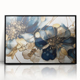 Framed abstract floral wall art in black acrylic, showcasing vibrant colors and intricate patterns, ideal for modern home decor and aesthetic enhancement.