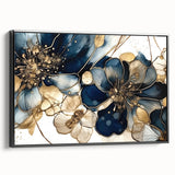 Framed abstract floral wall art in black, showcasing vibrant colors and intricate designs, ideal for modern home decor. Side view highlights the sleek frame and canvas texture, perfect for enhancing interior aesthetics.