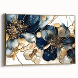 Framed canvas wall art featuring an abstract floral design in gold tones, showcasing elegant brush strokes and intricate details, perfect for modern home decor.