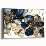 Framed canvas wall art showcasing an abstract floral design in vibrant colors, featuring a sleek silver frame that enhances its modern aesthetic. Ideal for home decor.