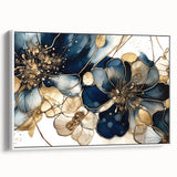 Framed canvas wall art featuring an abstract floral design in vibrant colors, showcasing intricate patterns against a white background, ideal for modern home decor.