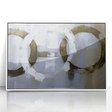 Framed acrylic art piece showcasing an abstract geometric design in shades of white and gray, perfect for modern home decor. Ideal for adding a contemporary touch to any interior space.