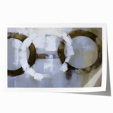 Abstract geometric rolled print showcasing vibrant colors and intricate patterns, elegantly packaged in a protective cardboard tube for easy display and transport.