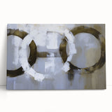 Abstract geometric stretched canvas artwork featuring vibrant colors and dynamic shapes, ideal for modern home decor or office settings, showcasing a contemporary artistic expression.