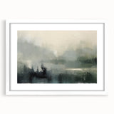 Abstract landscape wall art framed with a white mat, showcasing vibrant colors and fluid shapes, perfect for modern home decor and artistic expression.