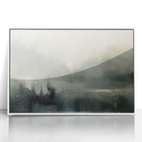 Framed abstract landscape wall art featuring vibrant colors and fluid shapes, showcasing a modern artistic design in a sleek white frame, ideal for contemporary decor.