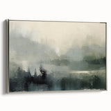 Framed canvas wall art showcasing a modern abstract landscape design in silver tones, highlighting intricate textures and a sleek side view for contemporary decor.