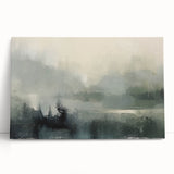 Abstract landscape wall art on stretched canvas, showcasing vibrant colors of blue and green with textured brush strokes. This modern decor piece is perfect for enhancing interior spaces, bringing a serene and artistic touch to any room.