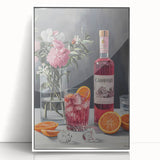 Art deco poster featuring a stylized cocktail in muted pastel tones, framed acrylic, ideal for modern kitchen wall art.