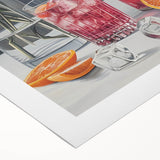 Art deco poster featuring a stylized cocktail glass in muted gold and black, on rolled canvas.