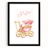Personalized Kids Art - Pink Vintage Carriage Nursery Print
