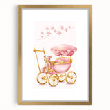 Personalized Kids Art - Pink Vintage Carriage Nursery Print