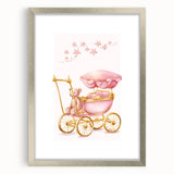 Personalized Kids Art - Pink Vintage Carriage Nursery Print