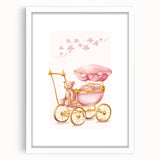 Personalized Kids Art - Pink Vintage Carriage Nursery Print