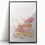 Personalized Kids Art - Pink Vintage Carriage Nursery Print