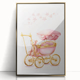 Personalized Kids Art - Pink Vintage Carriage Nursery Print