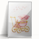Personalized Kids Art - Pink Vintage Carriage Nursery Print