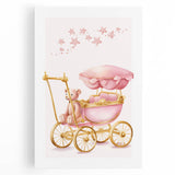 Personalized Kids Art - Pink Vintage Carriage Nursery Print