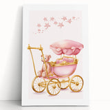 Personalized Kids Art - Pink Vintage Carriage Nursery Print