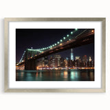 Silver landscape bridge frame with mat, showcasing a modern aesthetic. The sleek design highlights a tranquil bridge scene, perfect for home decor.