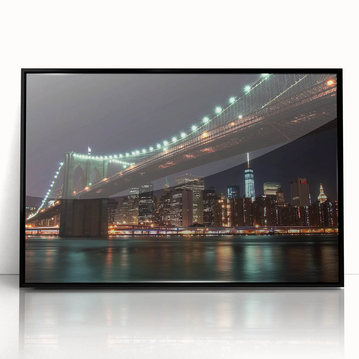 Framed acrylic artwork depicting a serene landscape bridge scene, featuring vibrant colors and intricate details, perfect for enhancing home decor.