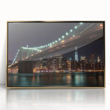 Framed acrylic artwork showcasing a stunning landscape bridge in gold tones, set against a serene background, perfect for modern home decor or office spaces.