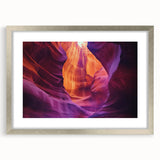 Elegant silver-framed landscape artwork of majestic canyons, featuring a soft mat border, ideal for enhancing home decor with natural beauty and tranquility.