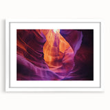 Landscape canyon artwork framed in white mat, showcasing rich earthy tones and intricate details, ideal for home decor enthusiasts seeking nature-inspired designs.